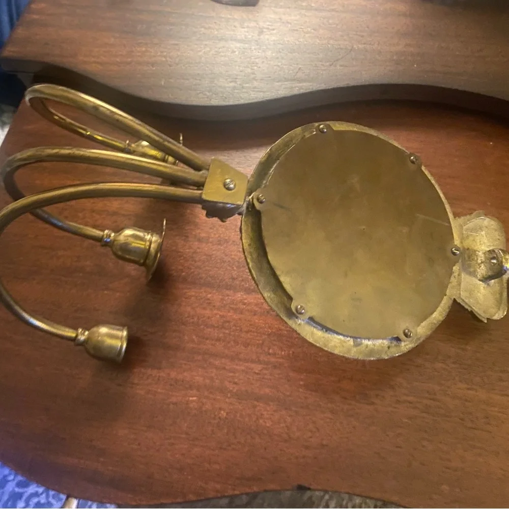Vintage French Brass Triple-Arm Wall Sconce beveled Mirror
